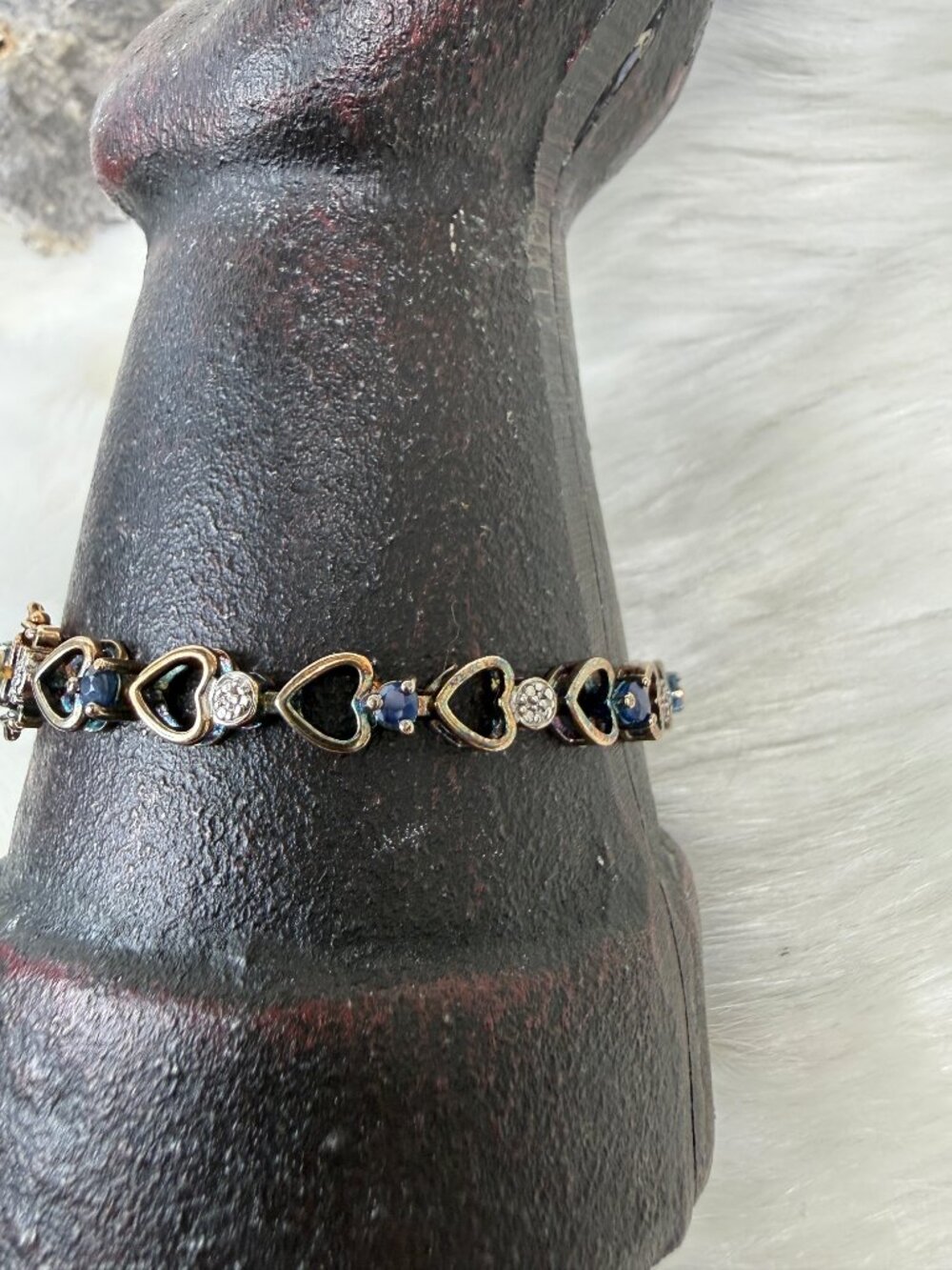 Ross Simons Blue Sapphire Sterling Silver Heart Link Bracelet Gold Vermeil